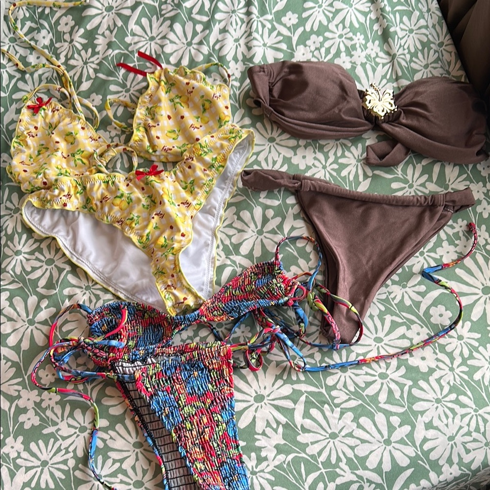 SHEIN Yellow Floral and Brown Bikini Set